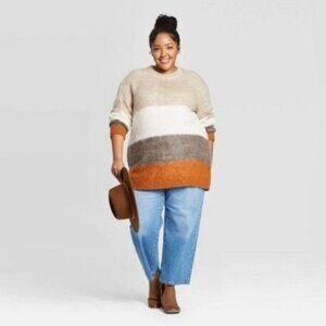 Women's Plus Size Brush Striped Crewneck Tunic Sweater - Universal Thread 2X